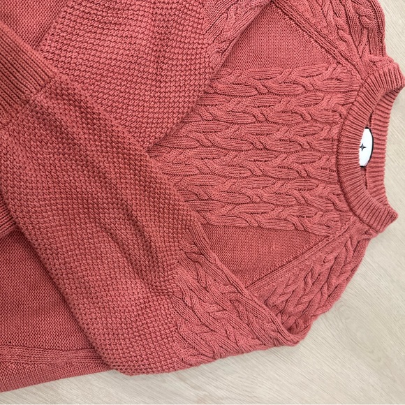 Tuckernuck Crew Neck Cable Knit Cotton Sweater Pullover Coral Orange Size XS - Picture 2 of 7